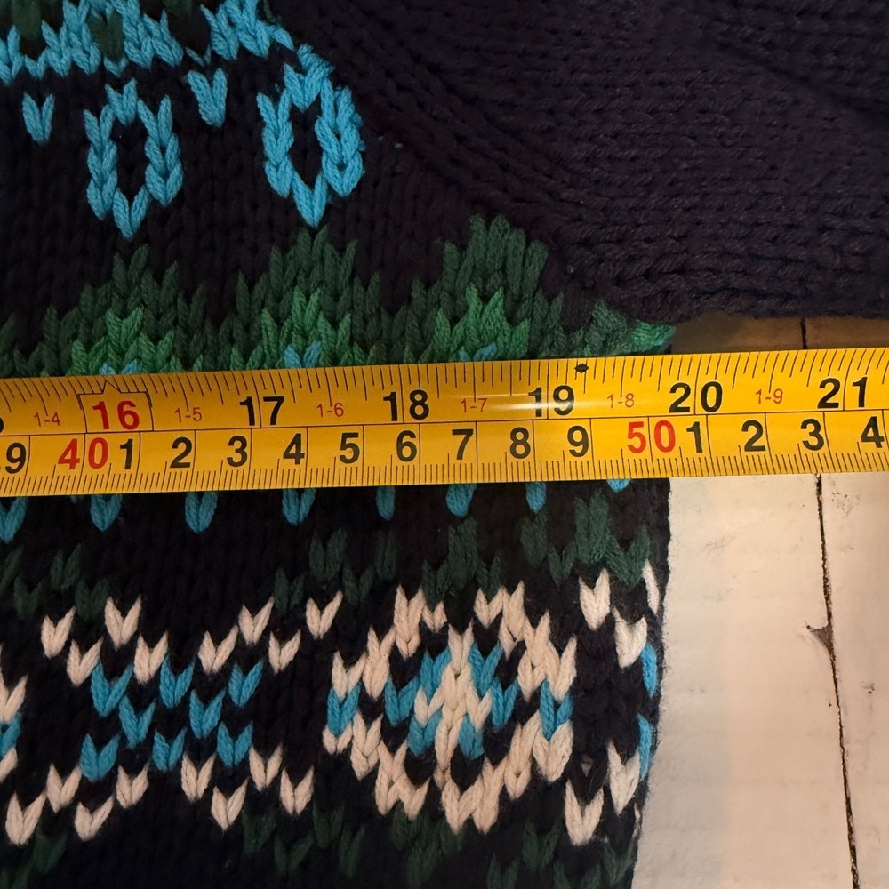 Talbots Women's L Sweater Chamonix Fair Isle preppy chunky knit navy classic NEW - Picture 5 of 16